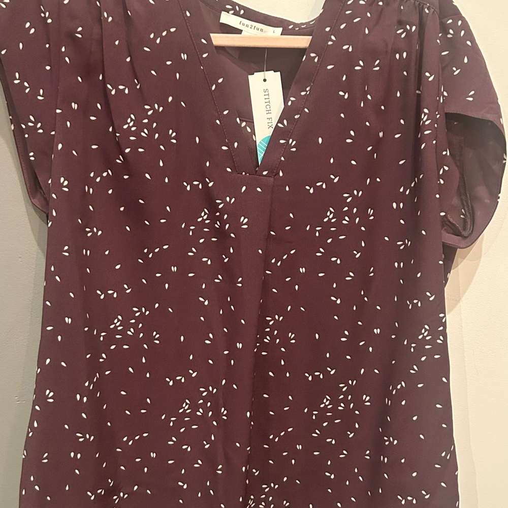 Dark purple and White Relaxed Blouse with Short Sleeves